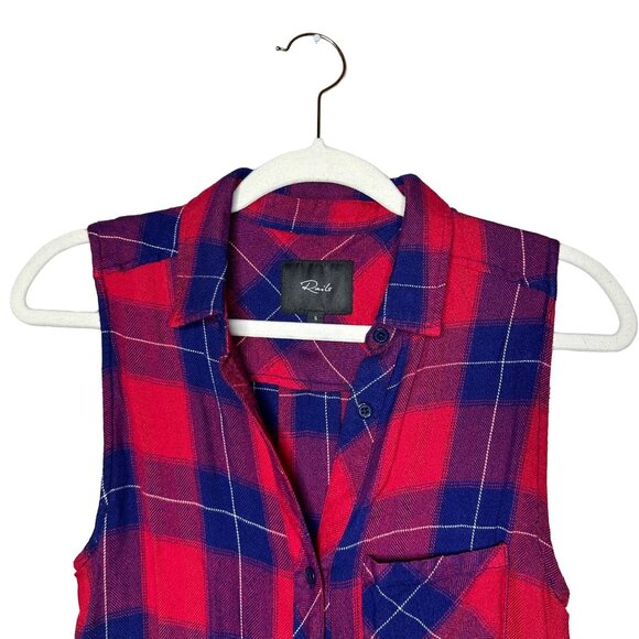Rails Jordyn Tank Size Small Red Blue Tunic Sleeveless Button Front Side Slit - Picture 3 of 8